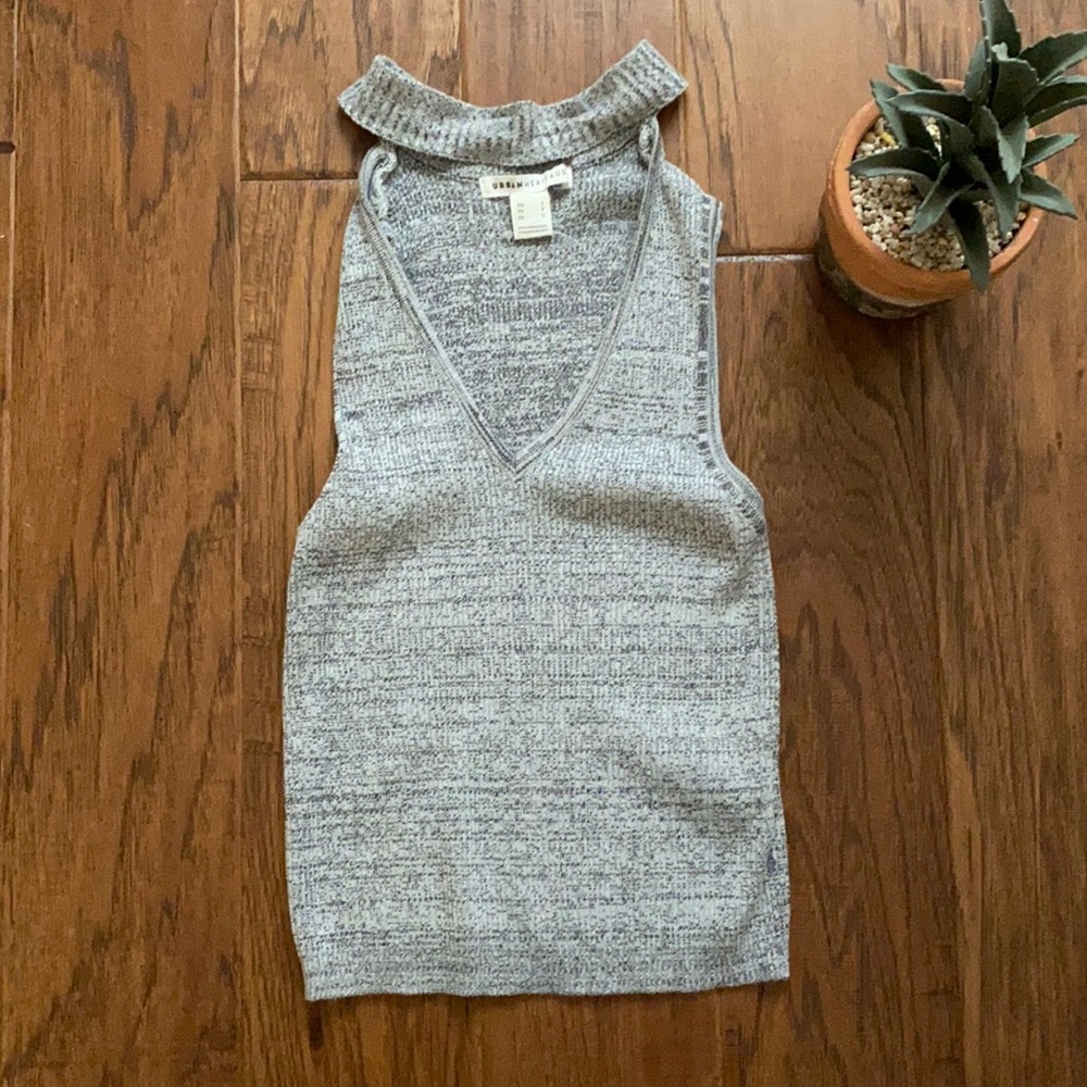 Grey Neck Cut Out Top